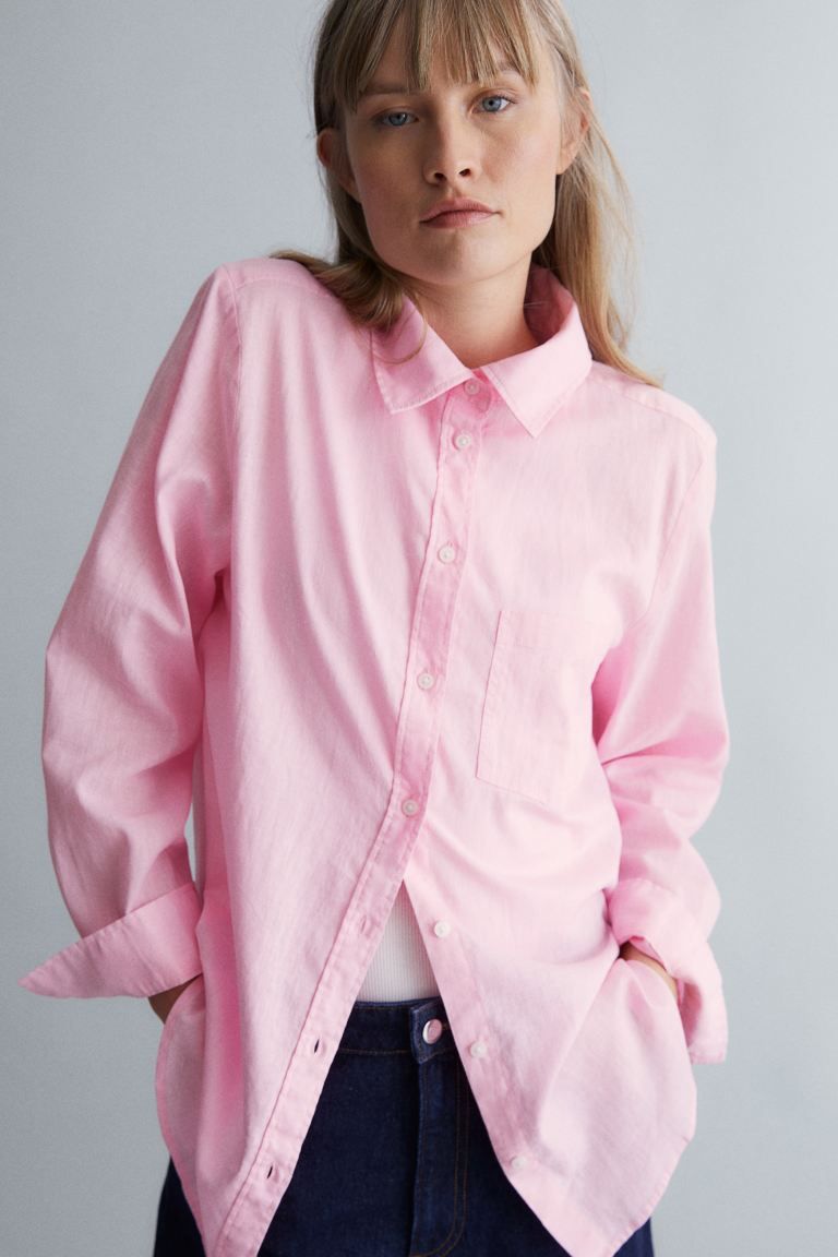 Linen-blend Shirt - Light pink - Ladies | H&M US | H&M (US + CA)