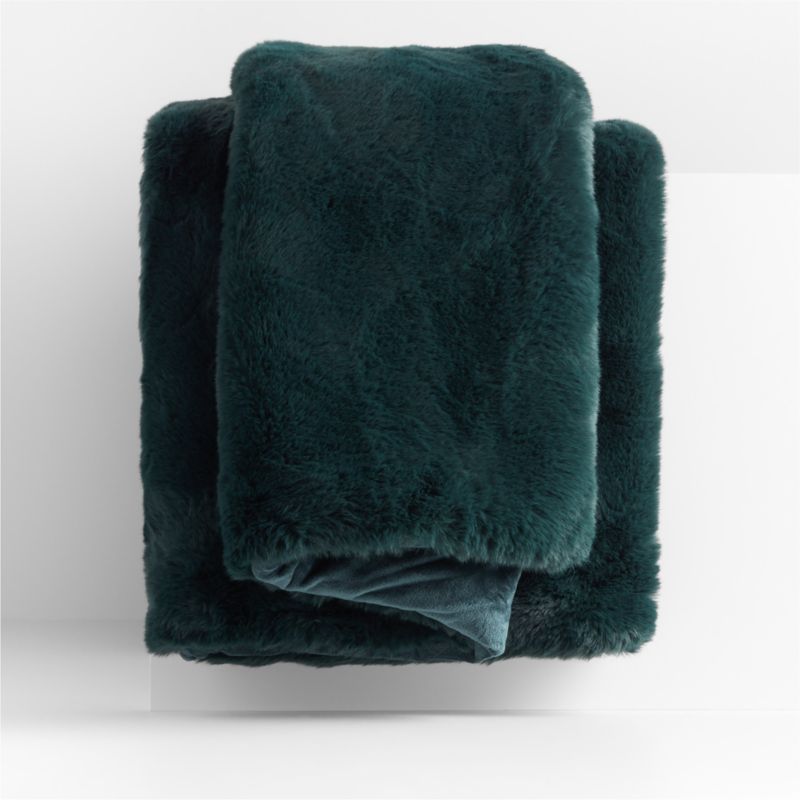 Darkest Spruce Green Faux Fur Christmas Throw Blanket 70"x55" | Crate & Barrel | Crate & Barrel