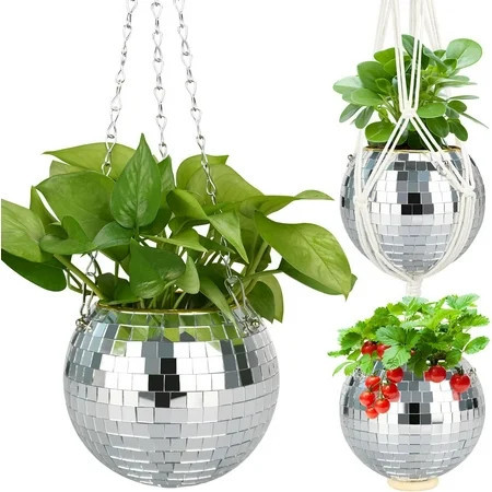 6" Disco Ball Planter, Plant Hanger with Hanging Rope, Chain, Hook, Circle and Extra Mirror Pieces | Walmart (US)