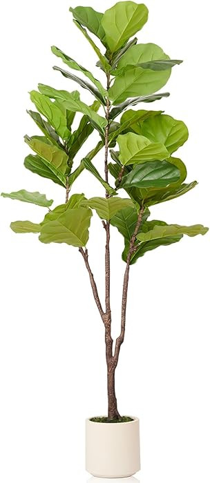 Artificial Fiddle Leaf Fig Tree, 6FT Faux Ficus Lyrata Plant with Realistic Leaves, Lifelike Home... | Amazon (US)