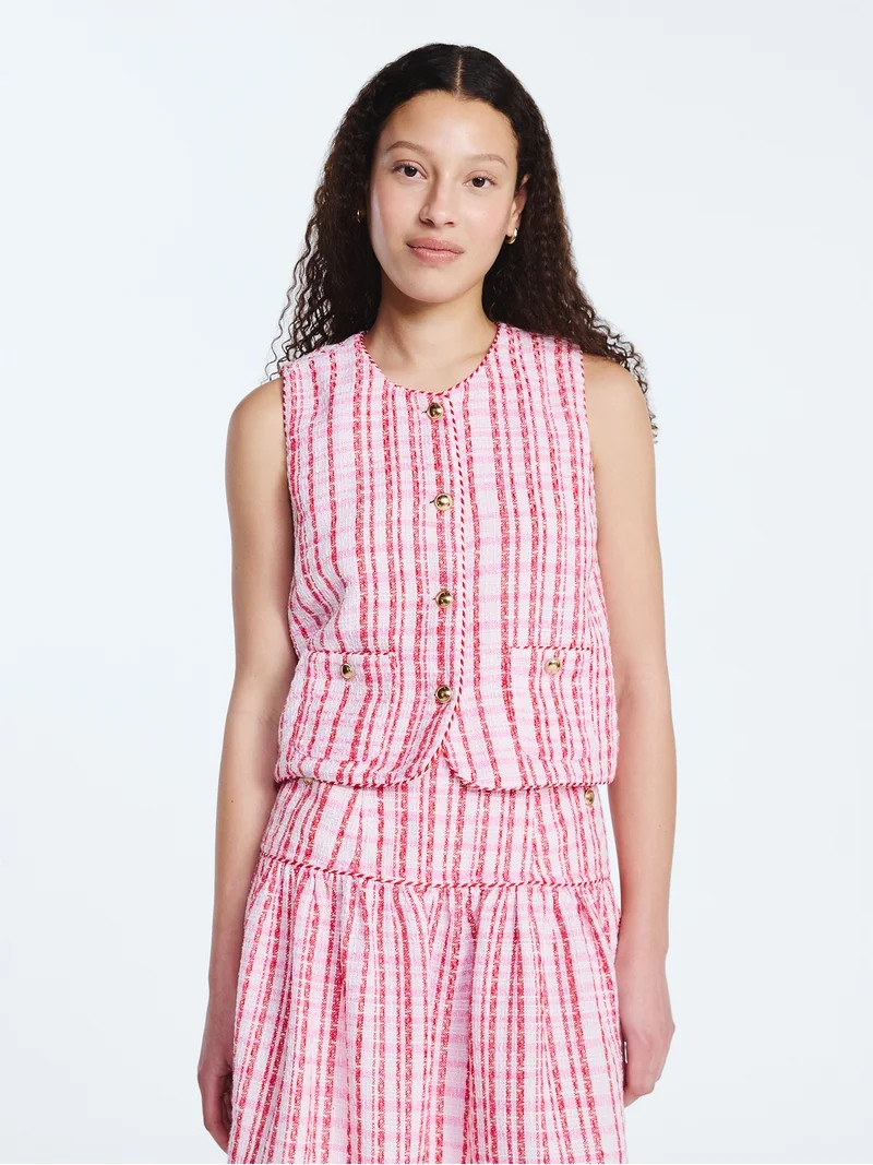 Free Assembly Women's and Women's Plus Sleeveless Button Front Tweed Shell, Sizes XS-4X | Walmart (US)