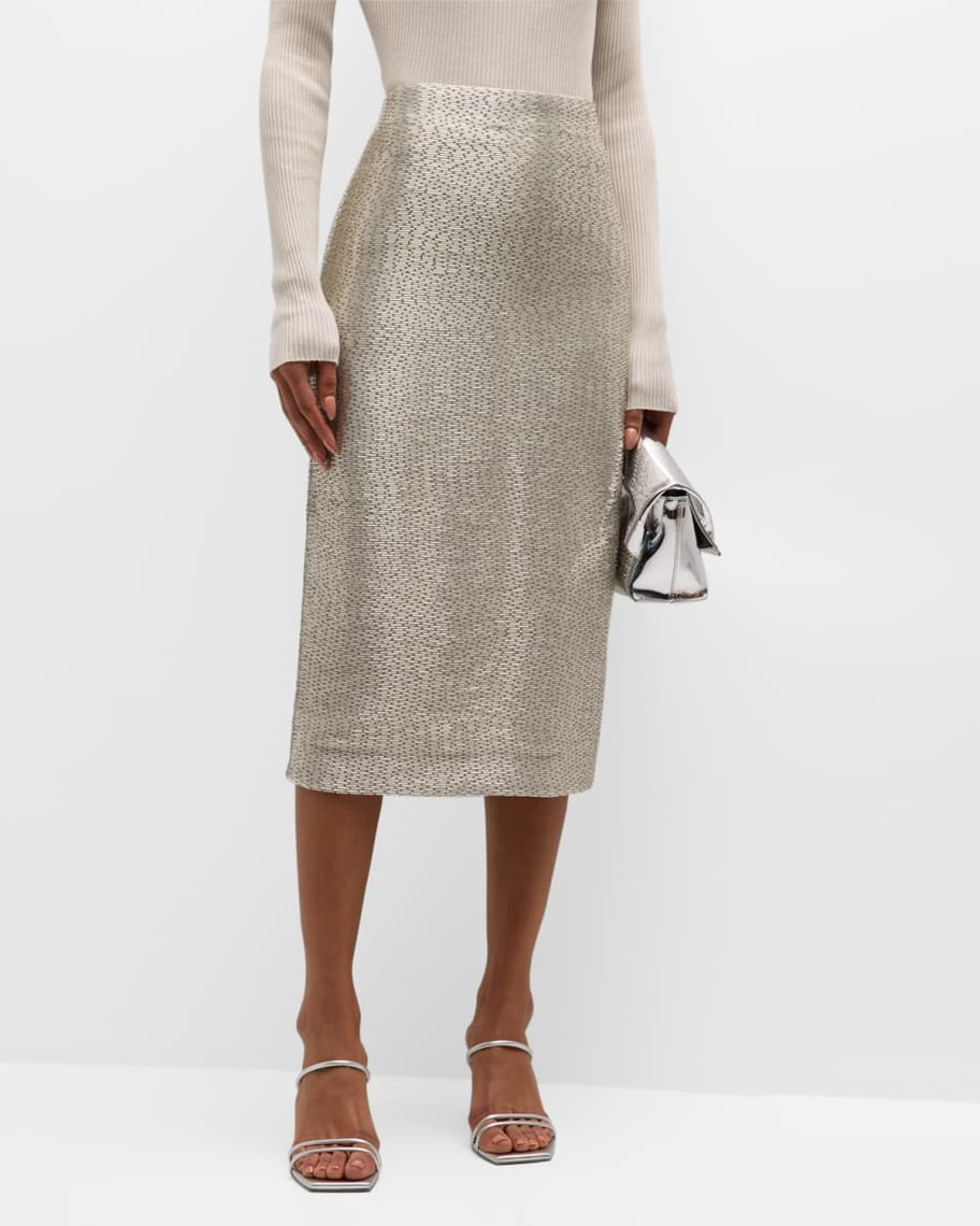 Tulip Metallic Embellished Midi Skirt | Neiman Marcus