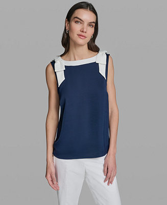 KARL LAGERFELD PARIS Women's Sleeveless Boat Neck Bow Strap Tank Top - Macy's | Macy's