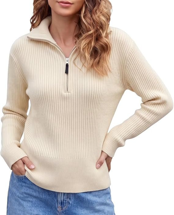 LEO'S VASE Chunky Knit Long Sleeve Half Zip Pullover Sweater for Women | Amazon (US)