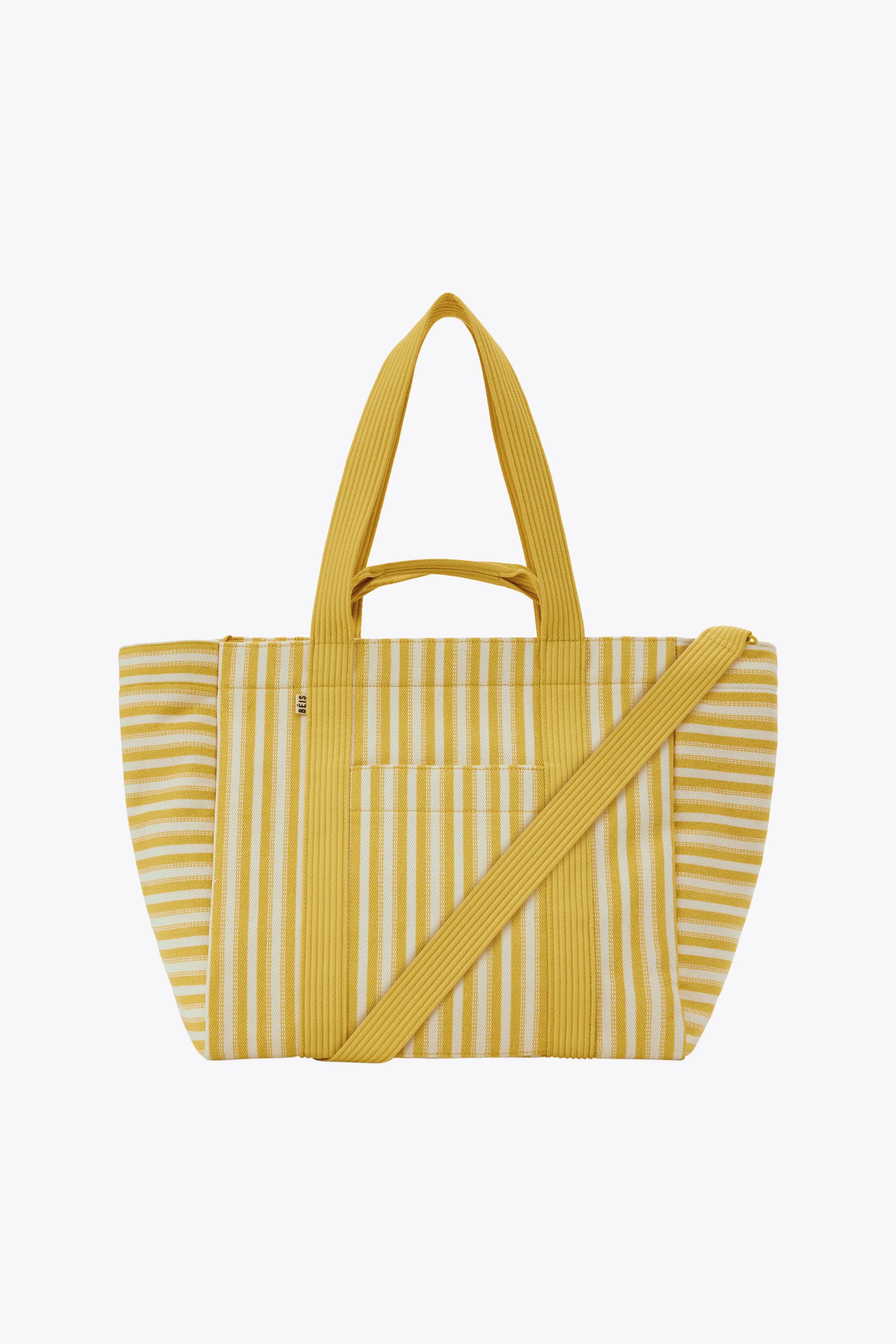 BÉIS 'The Vacation Tote' in Honey Stripe - Vacation Tote & Summer Tote Bag in Yellow Striped | BÉIS Travel