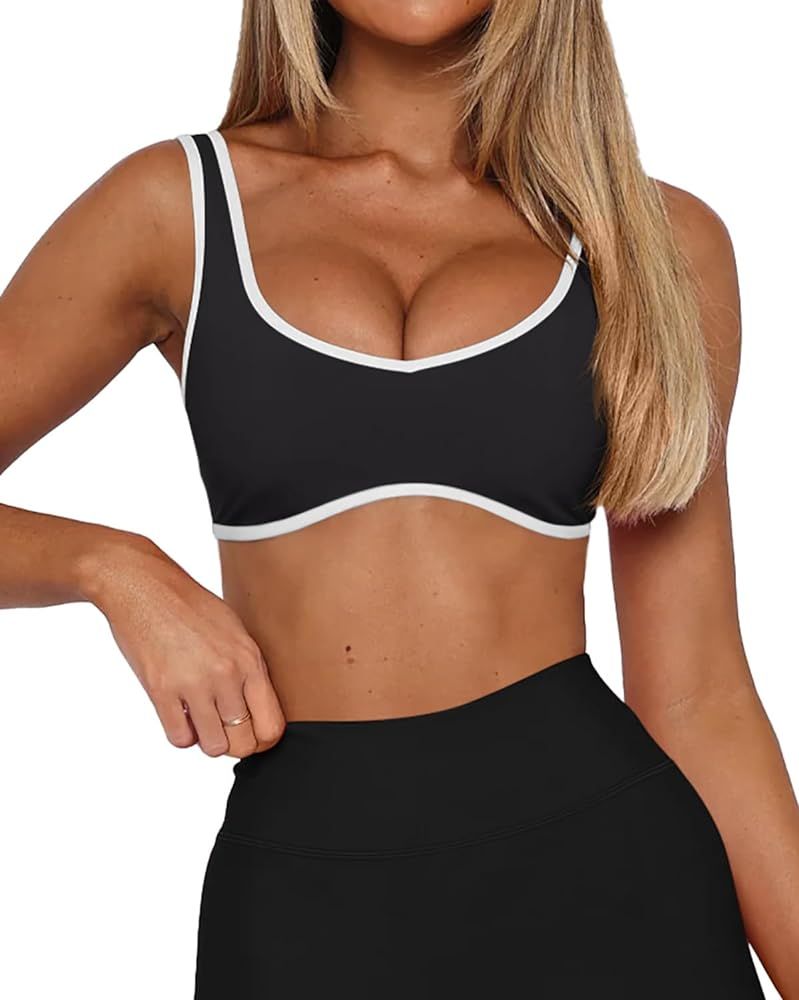 LASLULU Sexy Sports Bras for Women V Neck Sleeveless Padded Bra Workout Yoga Bra Crop Top | Amazon (US)