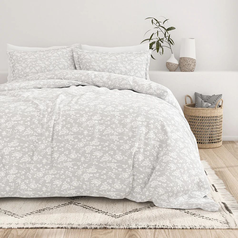 Rose Gray Pattern 3-Piece Duvet Cover Set | Linens and Hutch