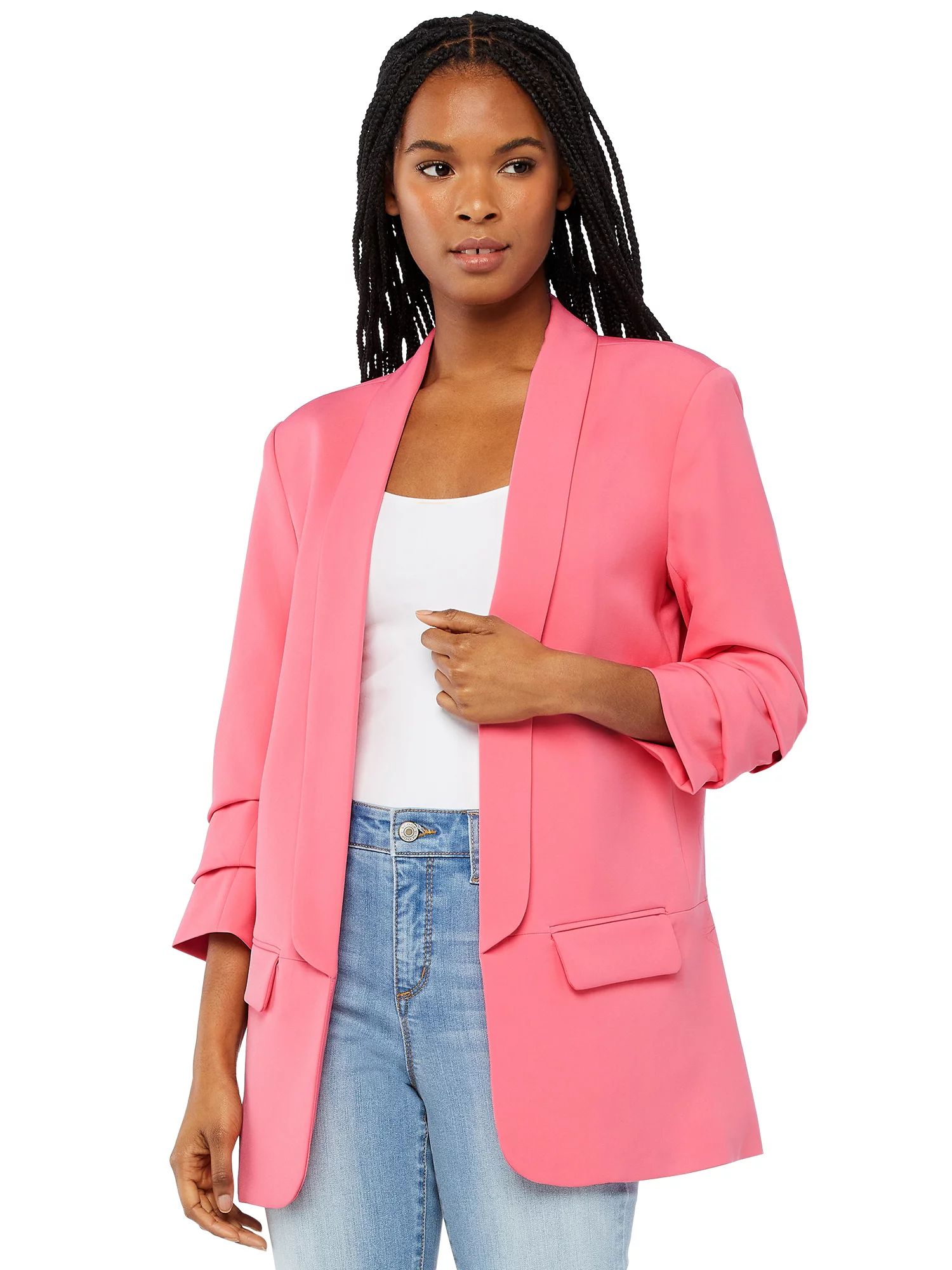 Scoop Women’s Matte Boyfriend Blazer with Scrunch Sleeves | Walmart (US)