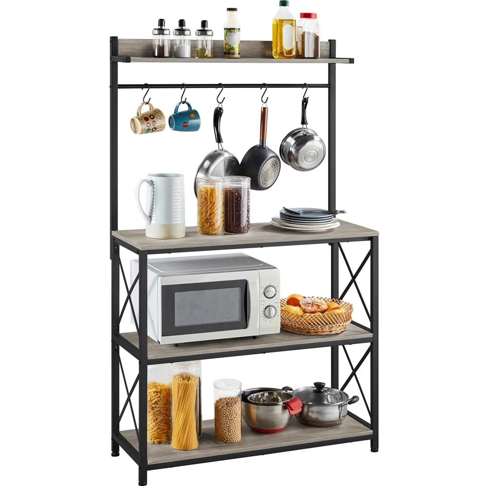 SmileMart 4-Tier Bakers Rack Kitchen Storage Shelf with S-Hooks, Gray | Walmart (US)