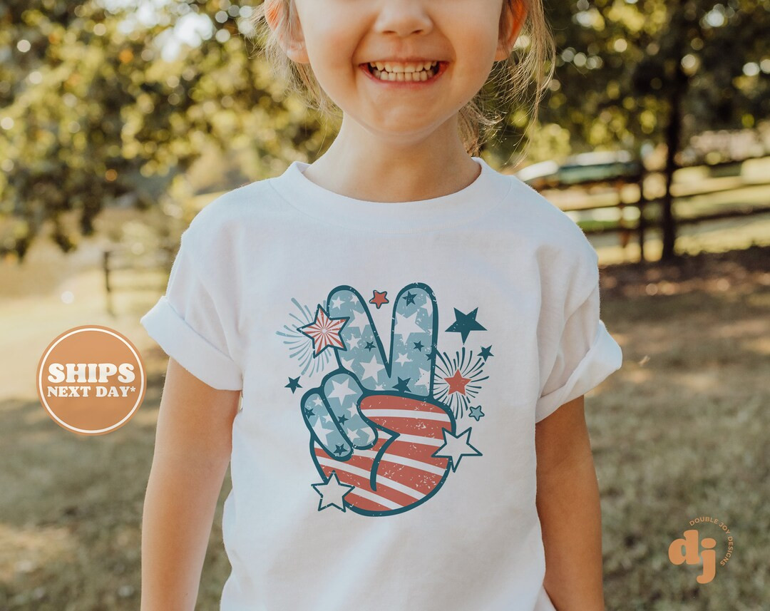 Toddler T-shirt Peace Fingers 4th of July Memorial Day Kids Tshirt Retro Natural Infant, Toddler,... | Etsy (US)