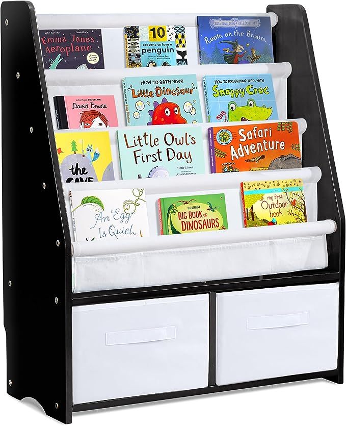 MallBest Childrens Bookshelf Kids Sling Book Rack with Two Storage Boxes and Toys Organizer Shelv... | Amazon (US)