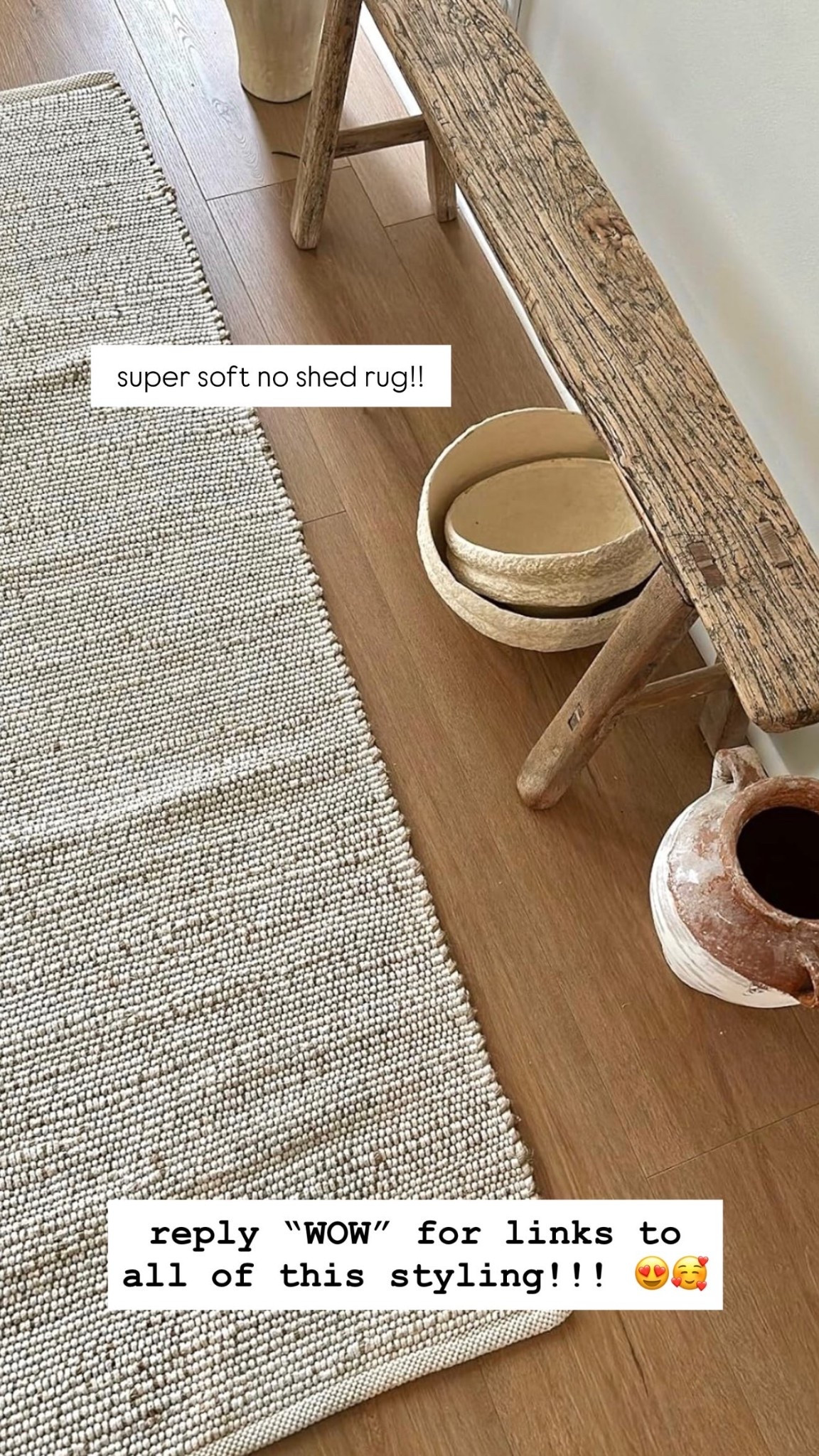 reply “WOW” for links to all of this styling!!! 😍🥰 super soft no shed rug!!
