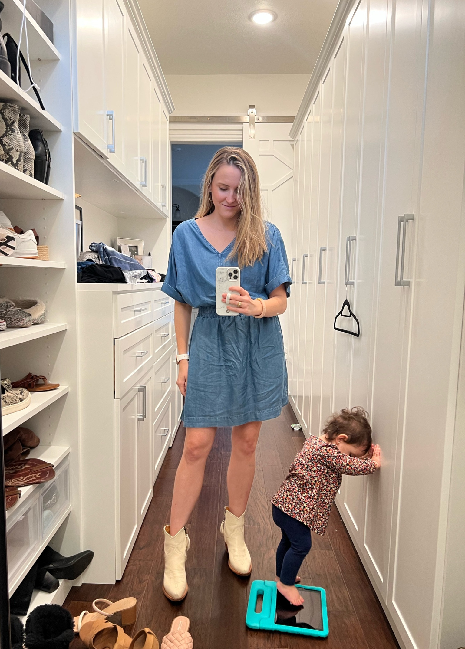 Denim dress from Amazon! Currently a 15% off coupon!

I’m wearing a size small, I think the sizing is generous. It’s very roomy and comfortable, but the elastic waist gives it a nice shape. Comes in a bunch of colors. 

It does wrinkle some, though. 

Boots are the Daisy by Tecovas. I have loved them this winter and know they will be in my closet for many years!

#LTKstyletip #LTKFind #LTKshoecrush