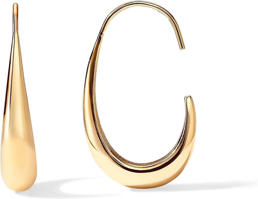 PAVOI 14K Gold Plated 925 Sterling Silver Post Lightweight Teardrop Hoop Earrings for Women | Ova... | Amazon (US)