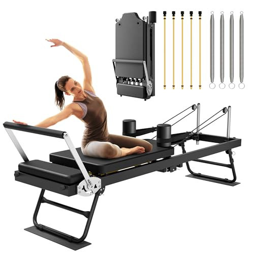 MU Pilates Reformer, Foldable Reformer Pilates Machine & Equipment for Home Use and Gym Workout, Suitable for Advanced and Beginners Users, Up to 400 lbs Weight Capacity, Black | Amazon (US)