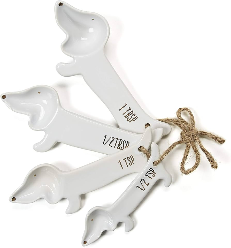 VOTUM White Dachshund Ceramic Measuring Spoon Set – Set of 4 Cute Weiner Dog Themed Kitchen Bak... | Amazon (US)