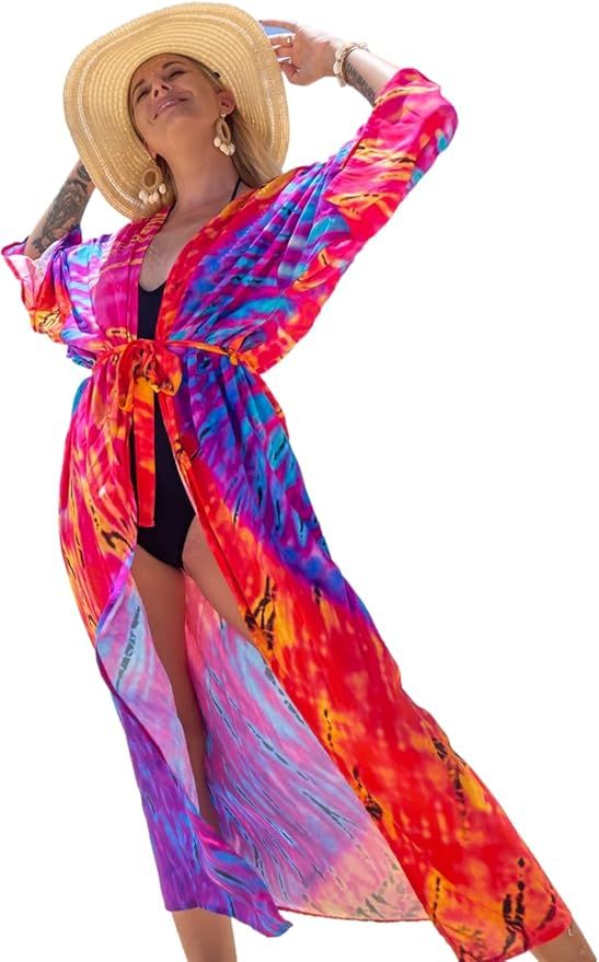 RanRui Womenloose Kimono Duster Beach Blouse Long Beach Kimono Robe Cover ups Kimonos for Women | Amazon (US)