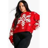 Womens Plus Snowflake Christmas Jumper - Red - 24, Red | Boohoo.com (UK & IE)