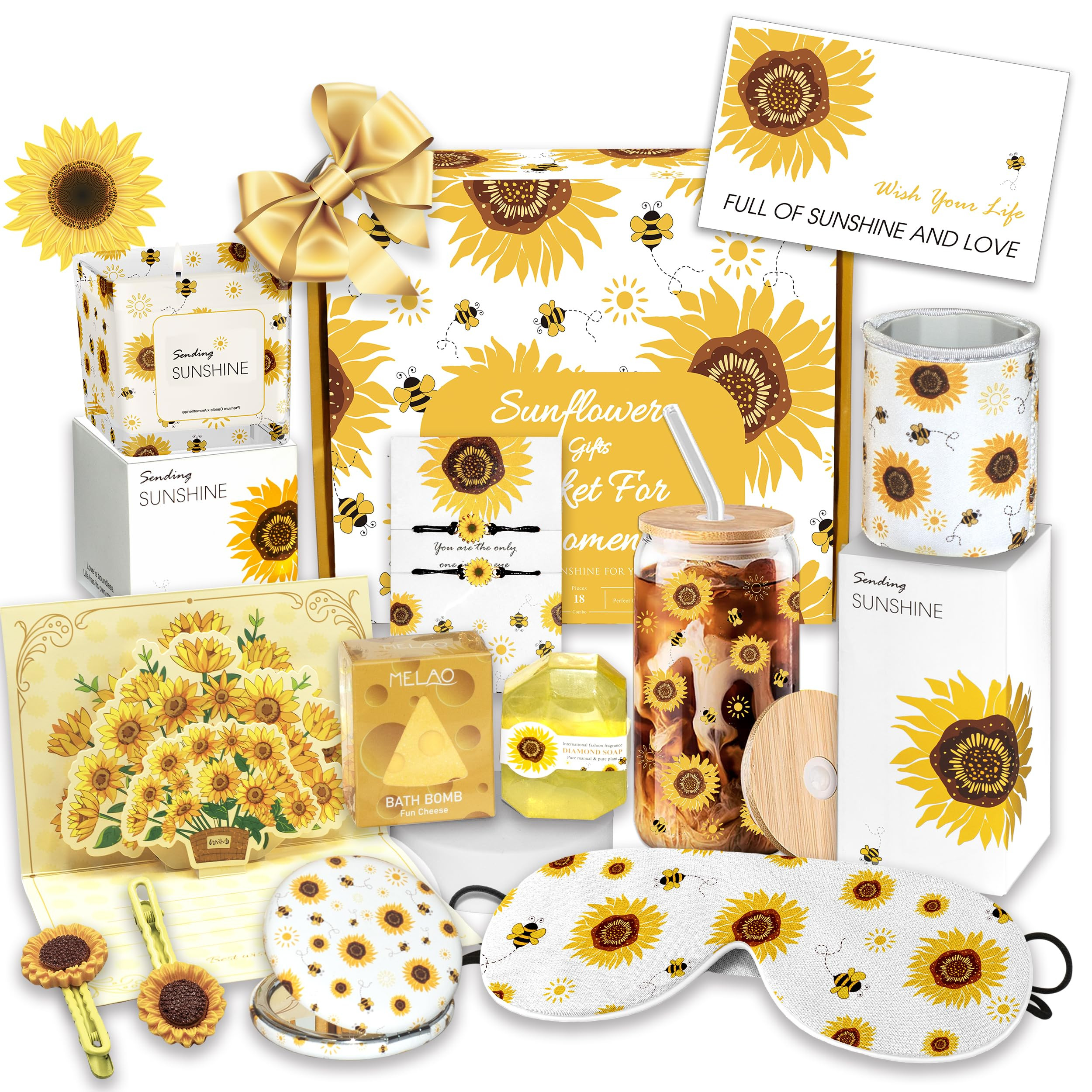Sunflower Gift Baskets for Women, Sending Sunshine Unique Birthday Cheer Up Self Care Package, Ge... | Amazon (US)