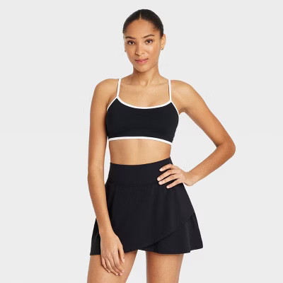 Women's Piped Sports Bra - JoyLab™ Black L: Nylon Spandex, Removable Padding, Knit Construction | Target