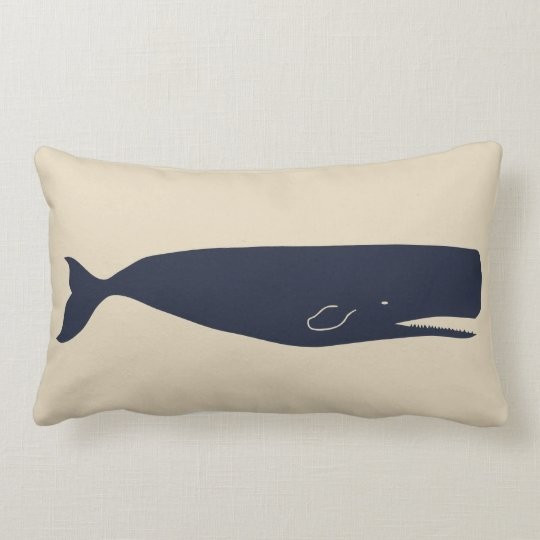 Nautical Navy Whale Silhouette & Beige Lumbar Pillow | Zazzle.com | Zazzle