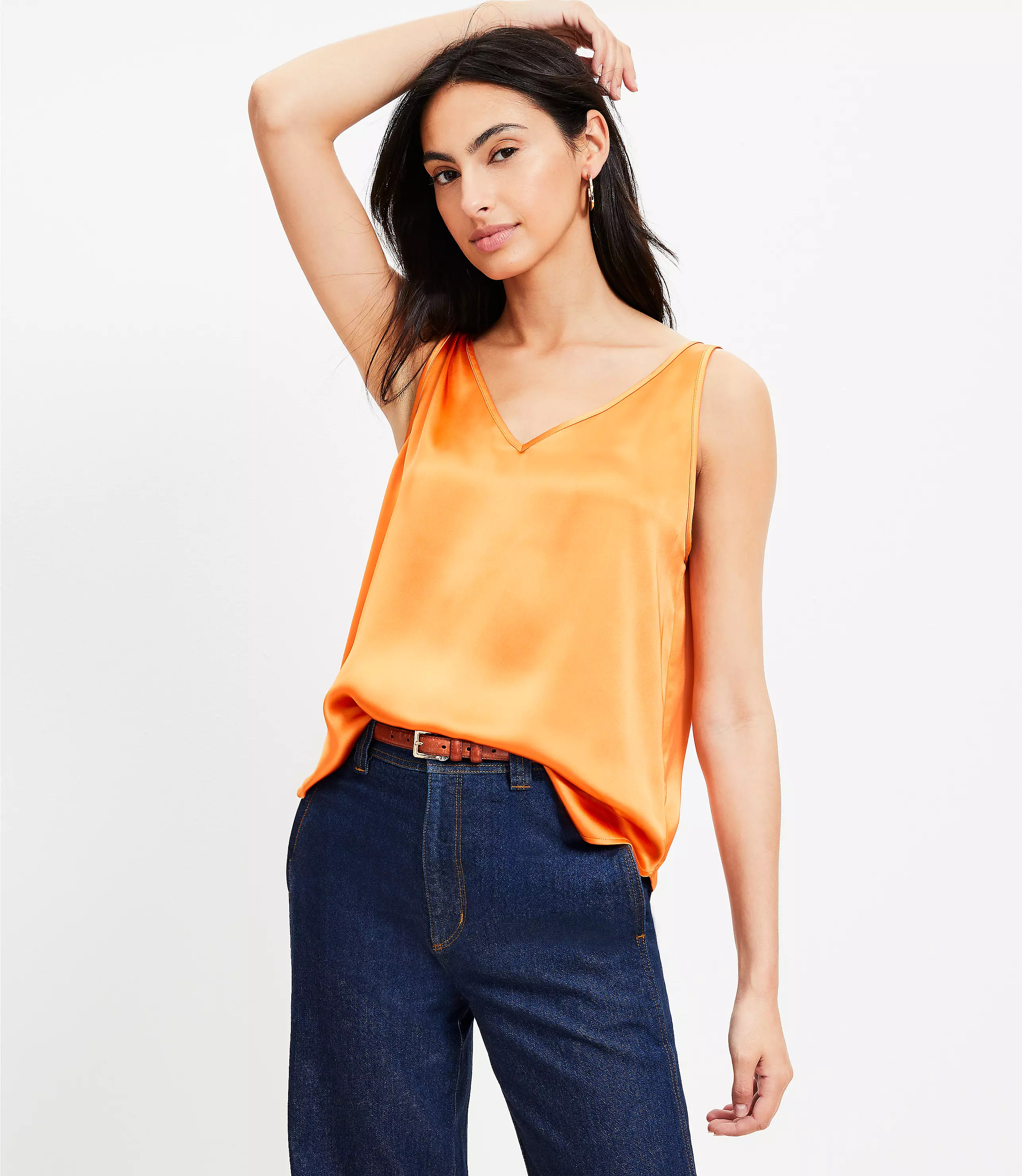 Satin Double V Tank Top | LOFT