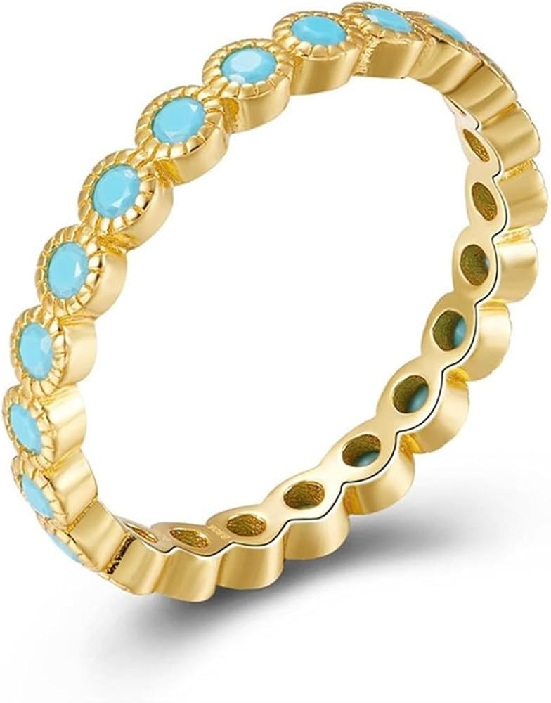 Turquoise Stackable Ring for Women Girls Thin Blue Stone Stacking Statement Knuckle Band Rings We... | Amazon (US)
