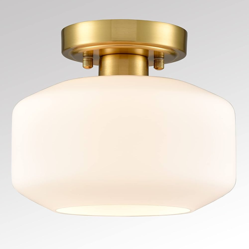 Modern Farmhouse Semi Flush Mount Ceiling Light Gold Hallway Light Fixture Ceiling Hung Opal Milk... | Amazon (US)