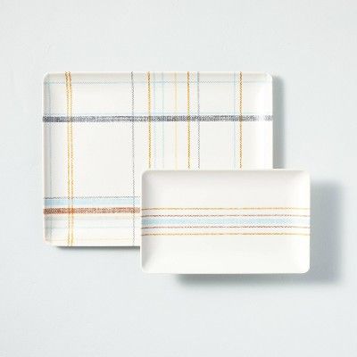 Casual Plaid & Stripes Bamboo-Melamine Serving Tray Set - Hearth & Hand™ with Magnolia | Target