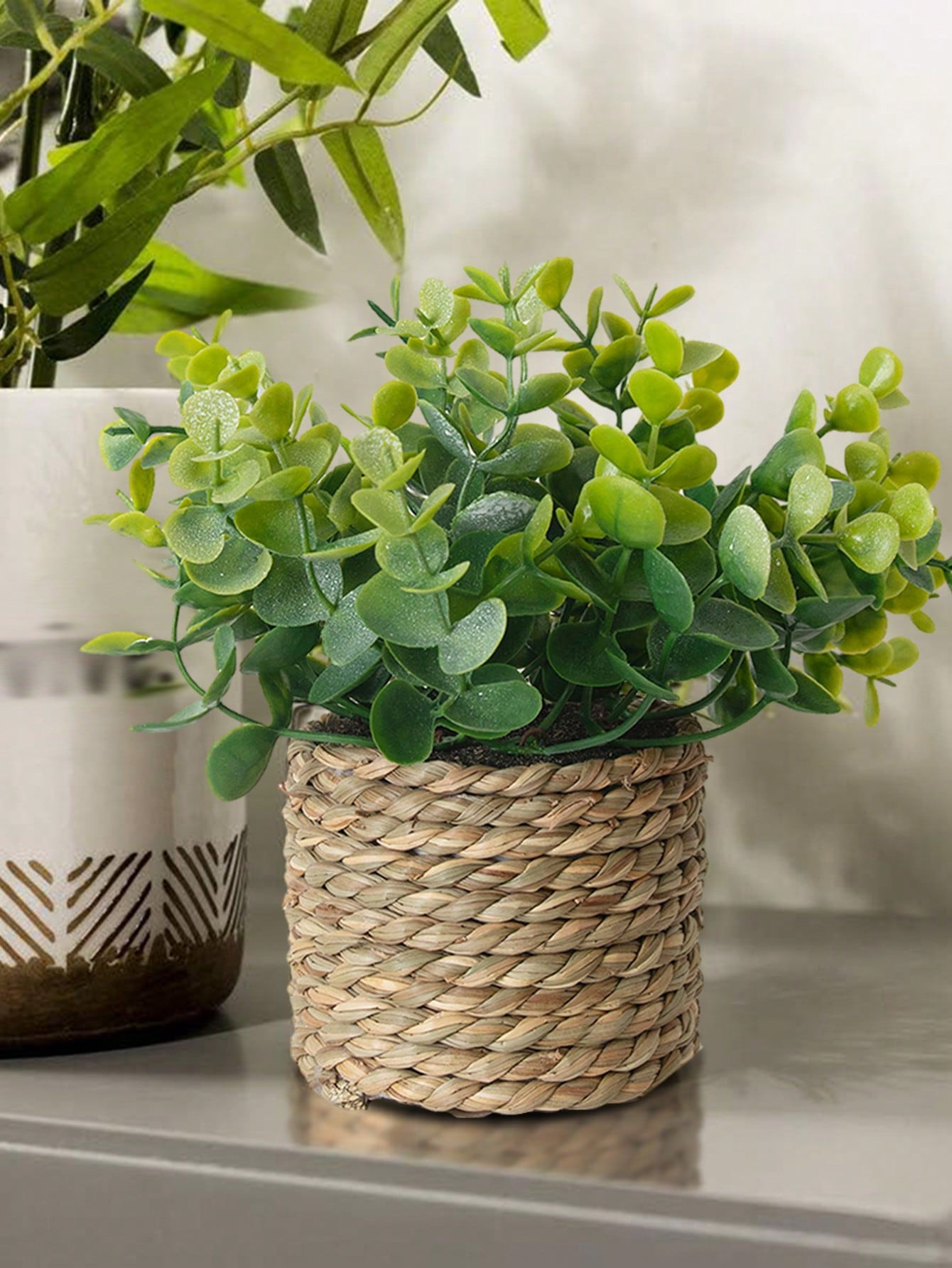 One Woven Small Potted Plant, Design A, Eucalyptus Leaves, Seagrass Rope, Gift, Artificial Plant,... | SHEIN