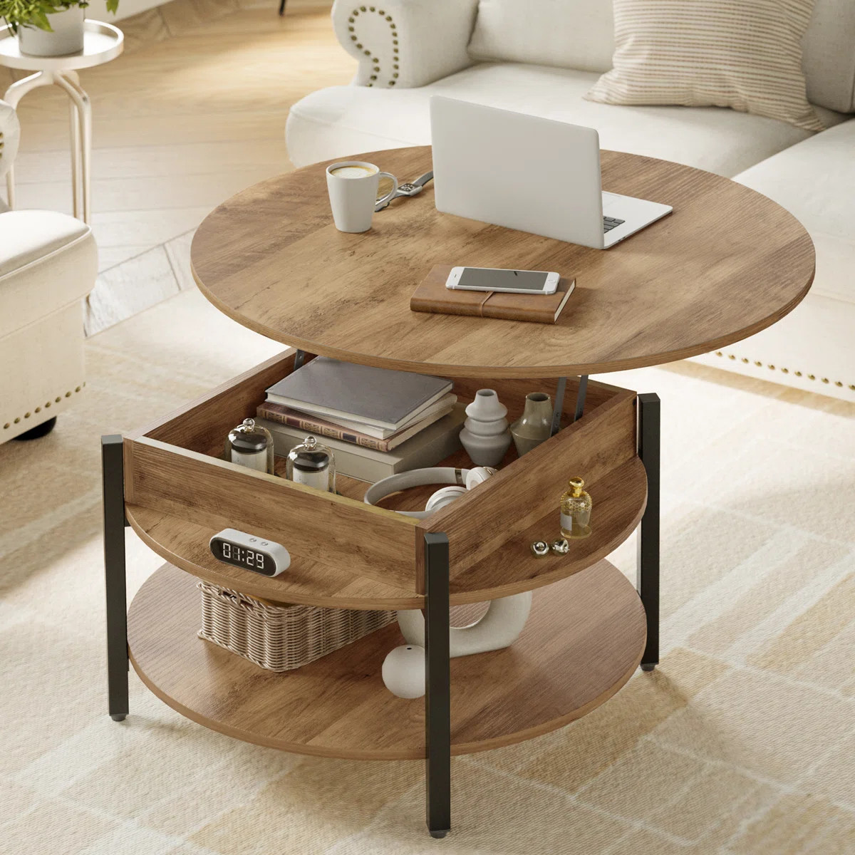 Wynny Round Lift-Top Wood Coffee Table with Storage | Wayfair North America