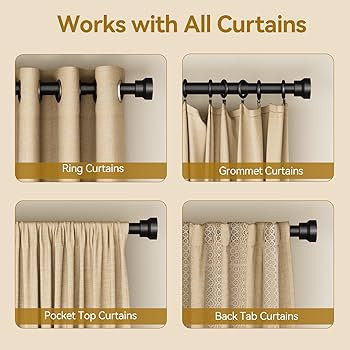 Curtain Rods 32-144 Inch, Heavy Duty 1 Inch Adjustable Curtain Rod for Windows, Black Extra Long ... | Amazon (US)