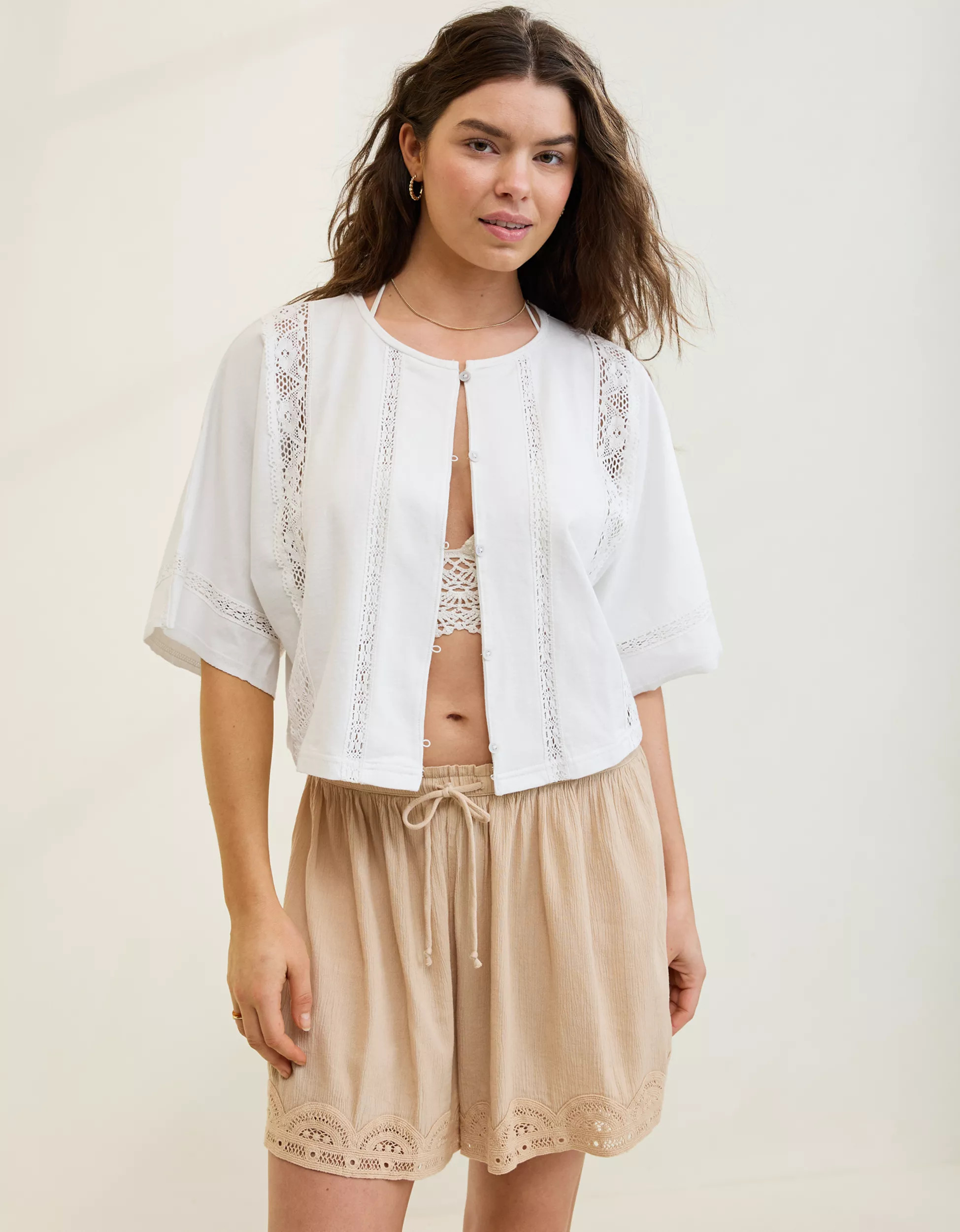Aerie Short Sleeve Crochet Cardigan | Aerie