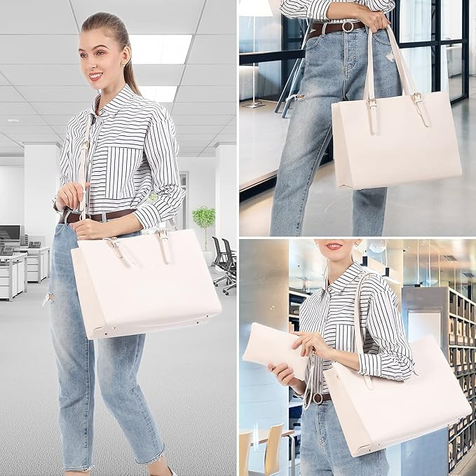 LOVEVOOK Laptop Bag for Women, Fashion Computer Tote Bag Large Capacity Handbag, Leather Shoulder... | Amazon (US)