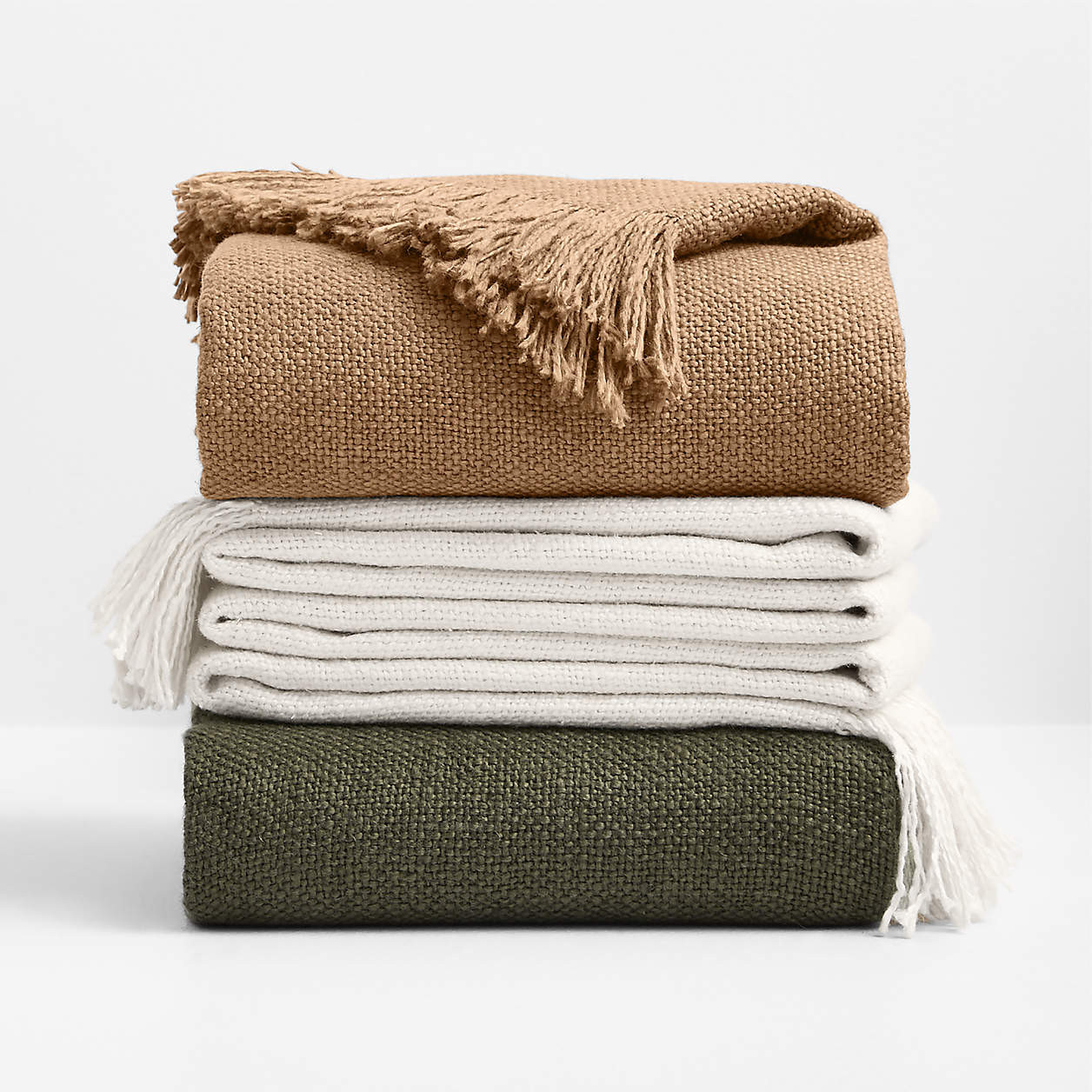 Casual Textured Fringe 70"x55" Camel Tan Throw Blanket + Reviews | Crate & Barrel | Crate & Barrel