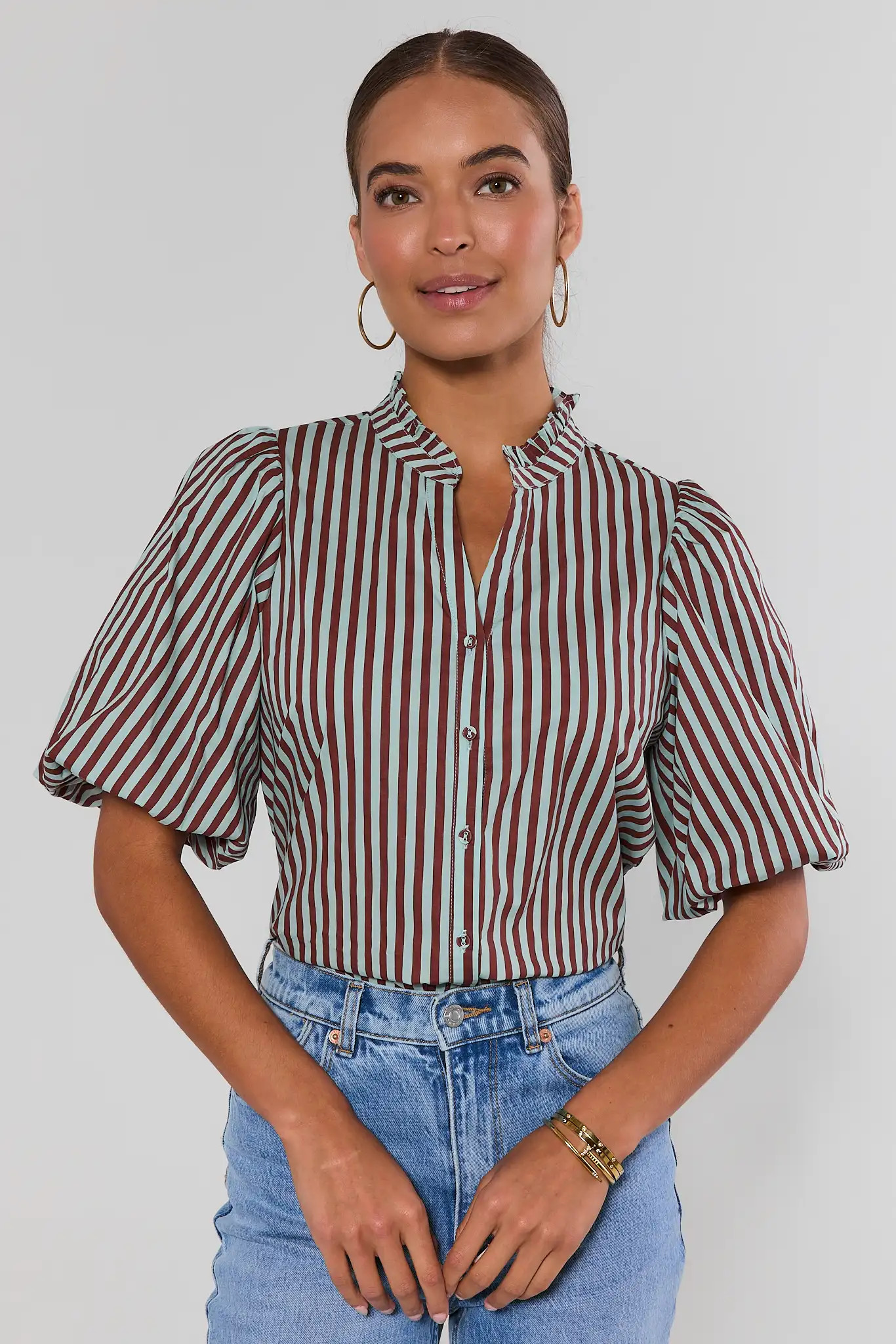 Brown Stripe Button Up Top by THML | Avara
