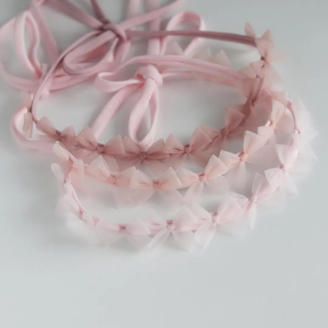 Pink Tulle Bows Tieback for Newborns Dusty pink Baby girl headband Lightweight First Birthday Hal... | Etsy (US)