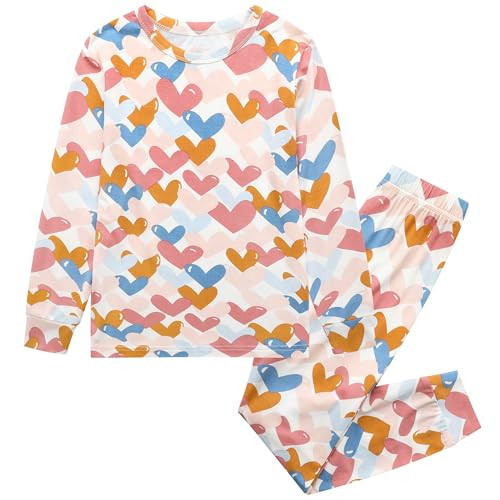 O2 BABY Toddler Pajamas Boys Girls Pajama Set, Unisex Viscose from Bamboo Baby Pajamas, Soft Solid Sleepwear 2-piece PJS Set (12-18 Months, Heart) | Amazon (US)