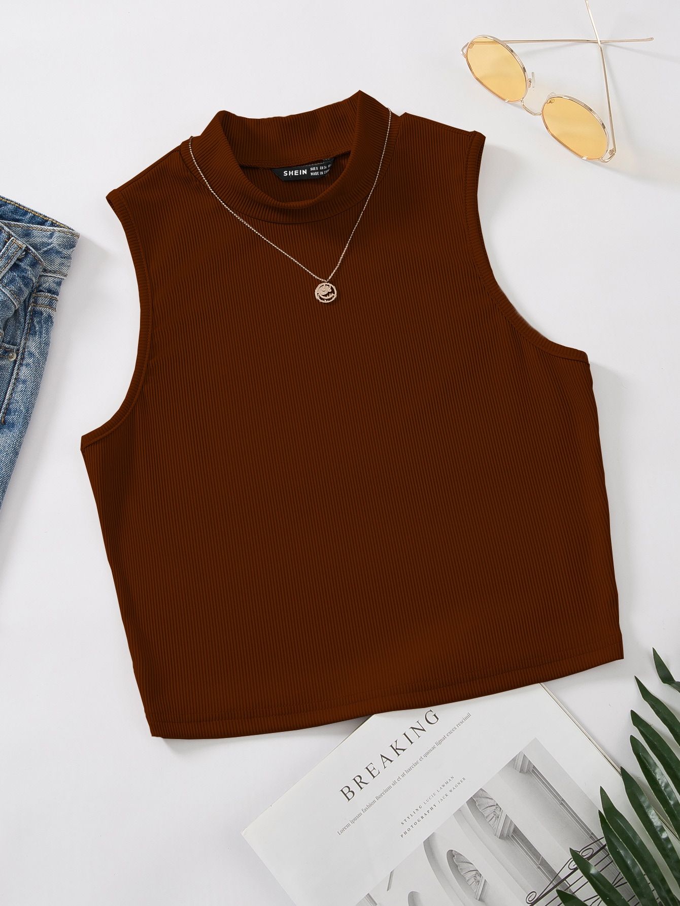 Mock Neck Rib-knit Tank Top Without Necklace | SHEIN