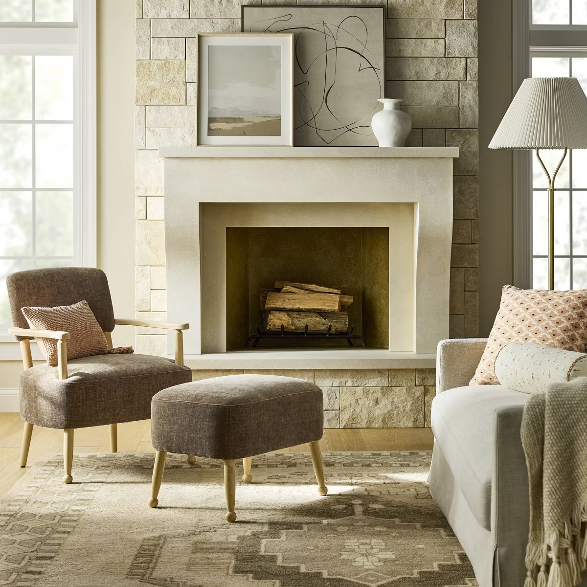 Corallina Upholstered Wooden Ottoman Natural Wood/Dark Brown (KD) - Threshold™ designed with St... | Target