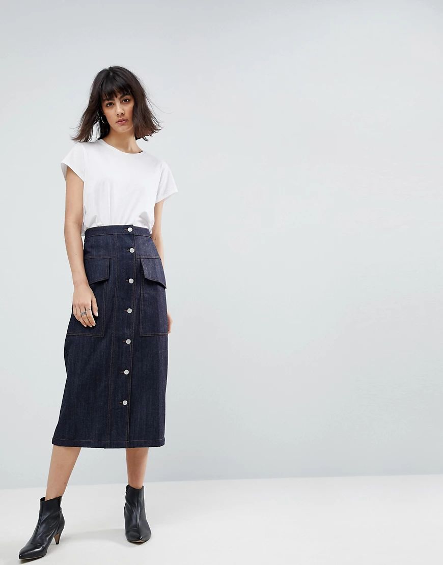 ASOS WHITE Co-ord Utility Denim Midi Skirt-Blue | ASOS (Global)