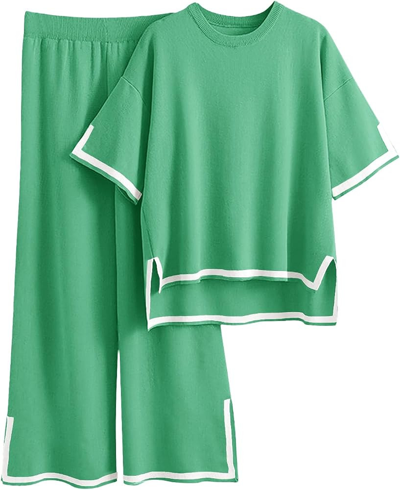 Imily Bela Womens Plus Size Lounge Sets 2 Piece Outfits Short Sleeve Pullover Tops Wide Leg Pants... | Amazon (US)
