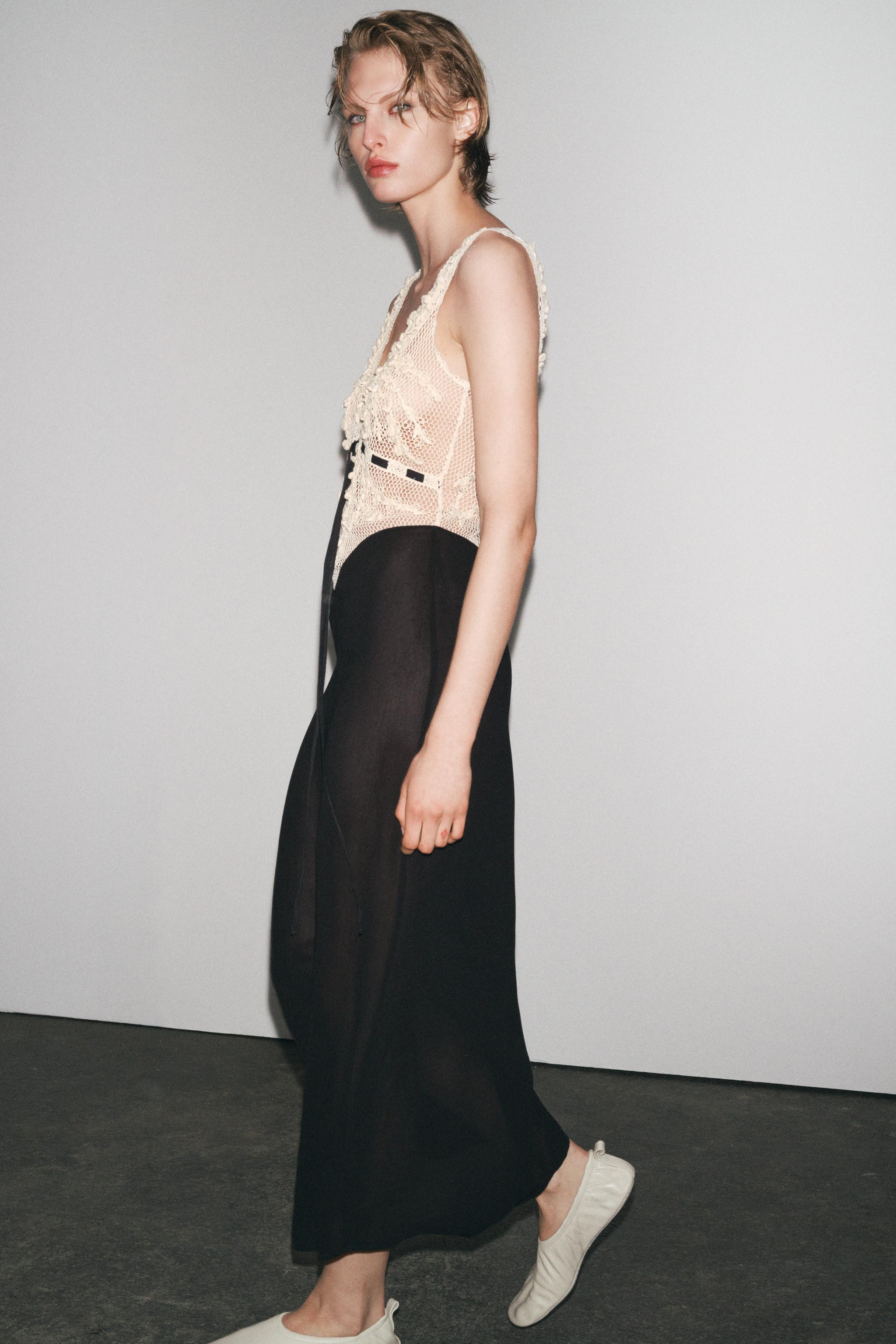 BEADED TEXTURED COMBINATION DRESS | Zara UK