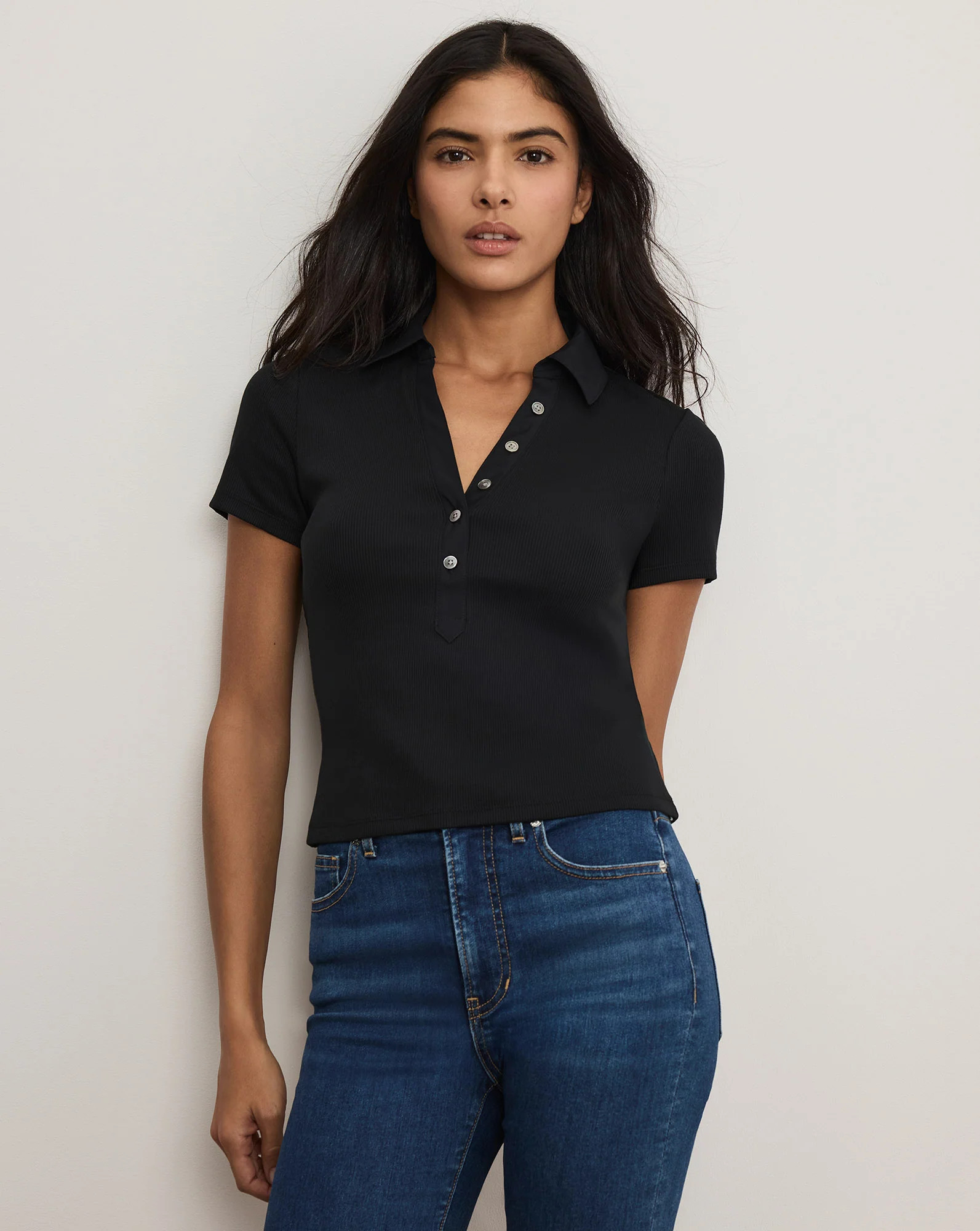 Veronica Beard Kearney Button-Down T-Shirt Black | Veronica Beard