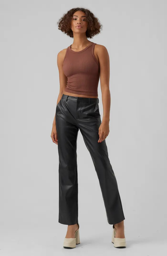VERO MODA Olympia Mid Rise Straight Leg Faux Leather Pants | Nordstrom | Nordstrom