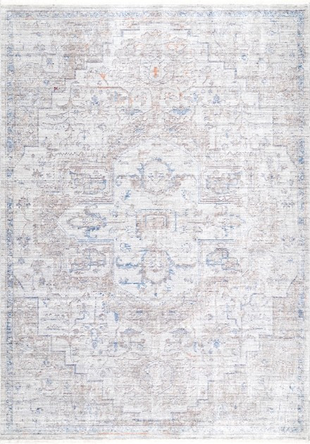 Beige Fleur-De-Lis Medallion Fringe Folktime Area Rug | Rugs USA