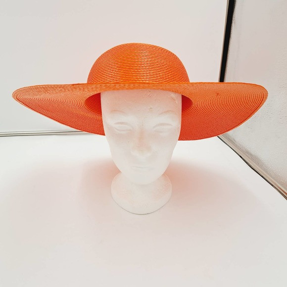 Vtg Ladies Orange Fashion Lg Wide Brim Floppy Straw Hat | Poshmark