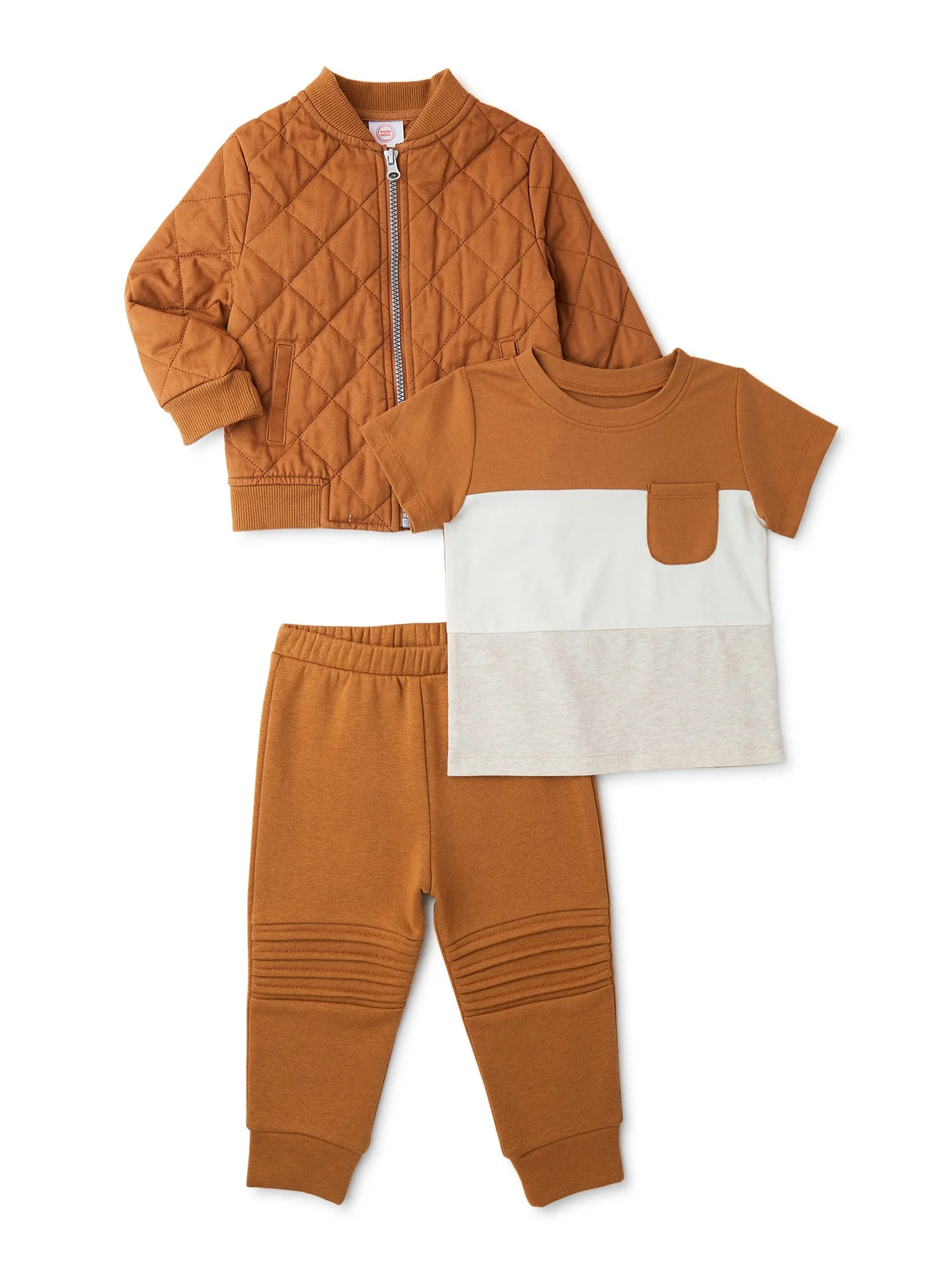 Wonder Nation Baby Boys Quilted Bomber Jacket, Joggers and T-Shirt, 3 Piece Outfit Set, Sizes 0/3... | Walmart (US)