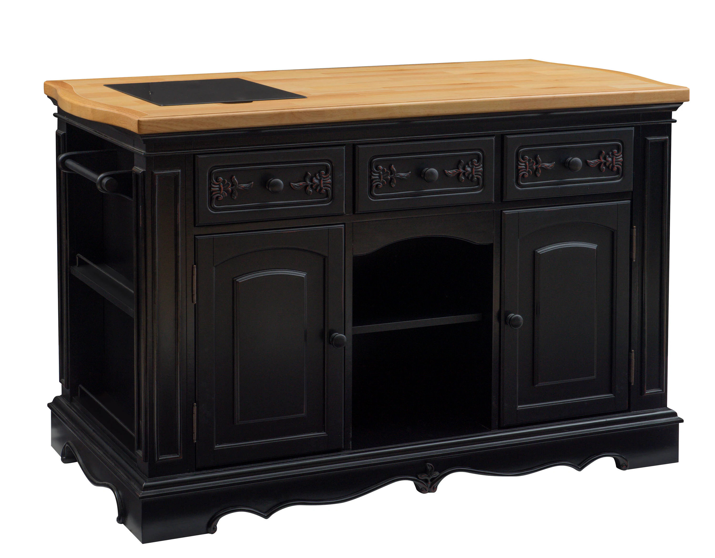 Powell Black Wood Base with Wood Wood Top Kitchen Island ( 56-in x 29.25-in x 36-in ) | PWLS474 | Lowe's
