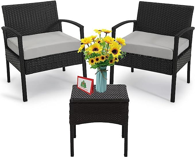 3 Piece Patio Set Balcony Furniture Outdoor Wicker Chair Patio Chairs for Patio, Porch, Backyard,... | Amazon (US)